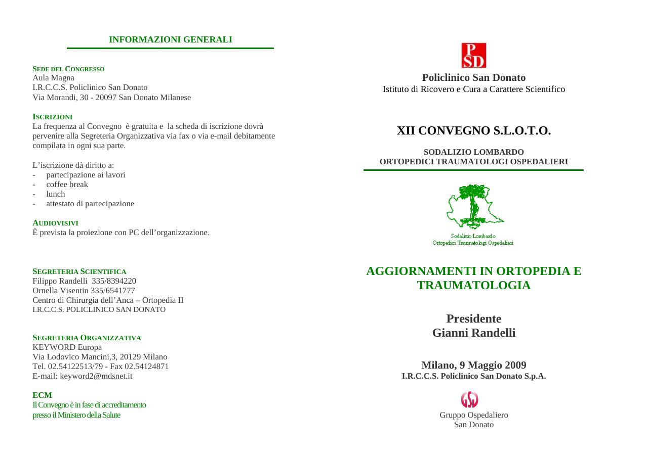 XII Convegno S.L.O.T.O. — Aggiornamenti in Ortopedia e Traumatologia